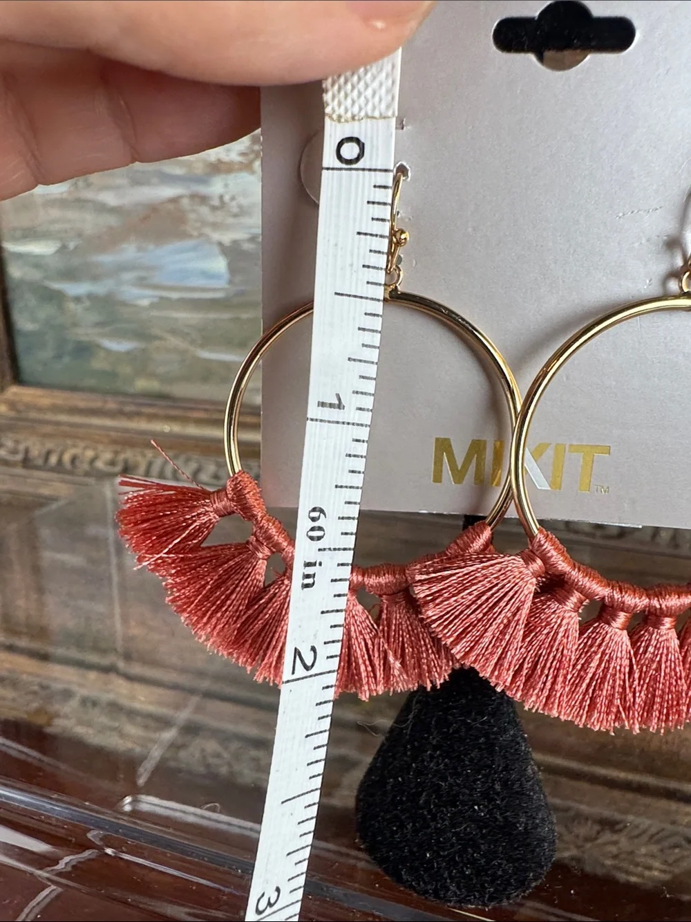 0590-Mixit Gold Hoop Earrings with Coral Tassel Fringe